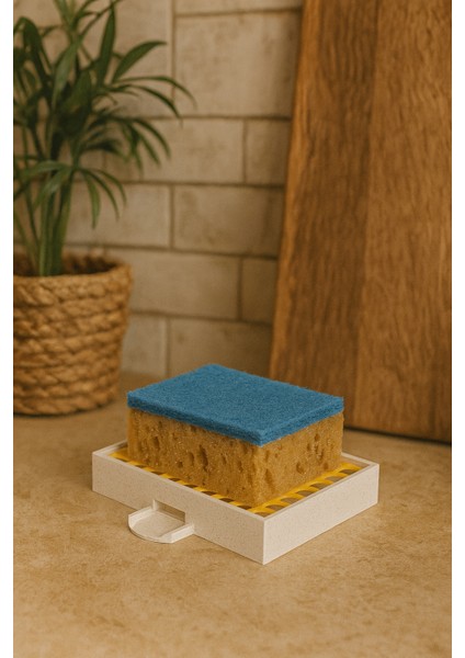 Mutfak Süngerliği Süzgeçli Süngerlik Su Tahliyeli Süngerlik Sarı 3D Baskı 12X9 cm