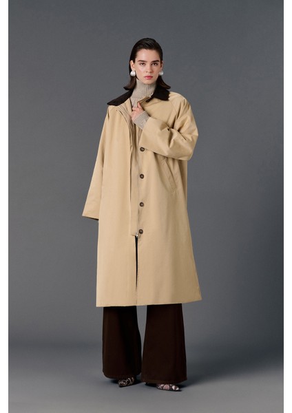 Kontrast Yakalı Oversize Trençkot modelleri