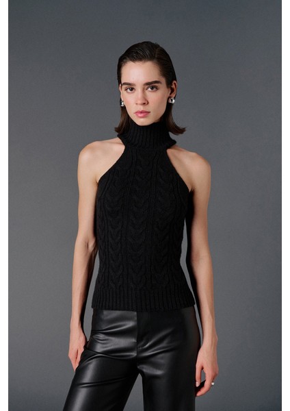 Örgü Desenli Kolsuz Triko Kazak modelleri