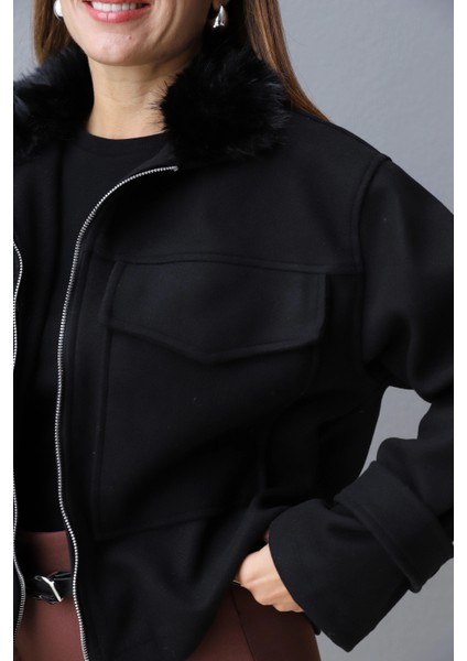 Siyah Yaka Kürk Detay Ceket indirimleri