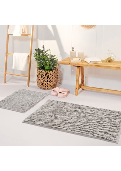 Soft Makarna Banyo Paspas Seti Gri 40X60-60X90 cm