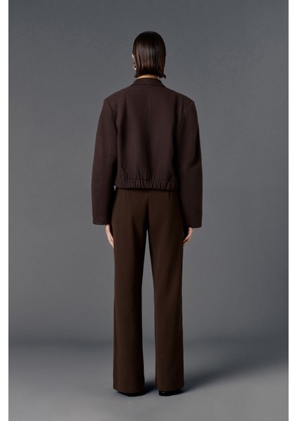 Cep Detaylı Oversize Kaşe Crop Ceket