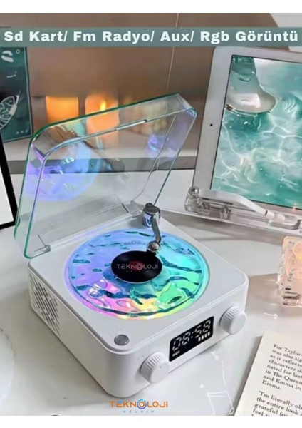 Plak Speaker Nostalji 3D Surrond Ses Kalitesi Saatli Bluetooth Hoparlör Retro Müzik Çalar Fm Radyo indirimleri