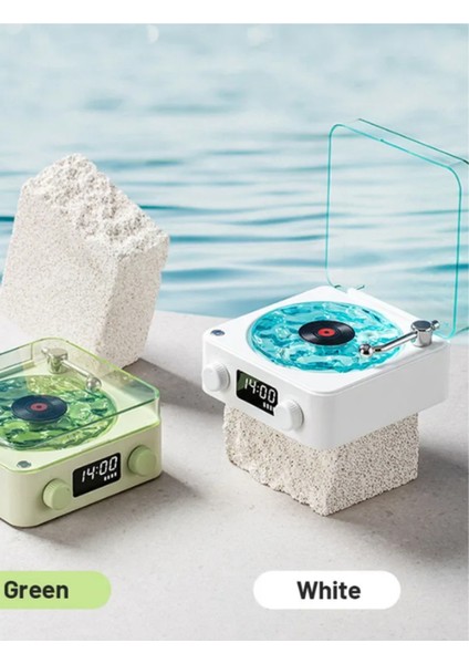 Plak Speaker Nostalji 3D Surrond Ses Kalitesi Saatli Bluetooth Hoparlör Retro Müzik Çalar Fm Radyo