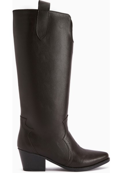 Frida Kahve Kadın Çizme Deri Malzeme ile Şık Tasarım 6 Cm Topuk Yüksekliği