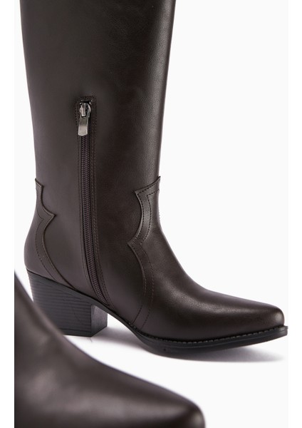 Frida Kahve Kadın Çizme Deri Malzeme ile Şık Tasarım 6 Cm Topuk Yüksekliği modelleri