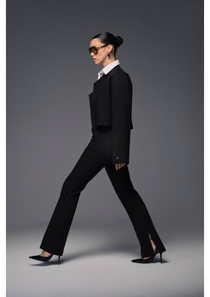 Paçası Fermuarlı Yüksek Bel Pantolon