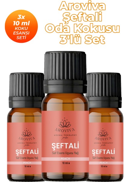 Şeftali Esansiyel Uçucu Koku Yağı Buhurdanlık Yağı Difüzör Esansı 3'lü Set 3X10ML