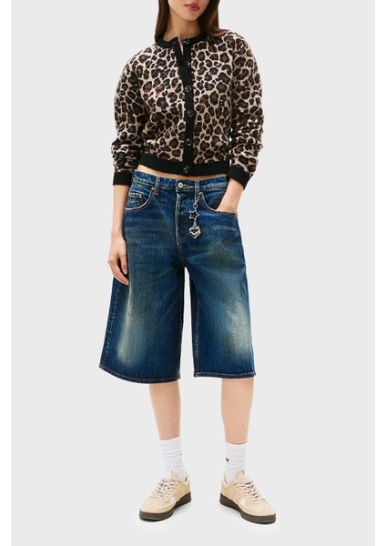 Yün Karışımlı Leopar Desenli Relaxed Fit Bisiklet Yaka Hırka Bayan Hırka DW0DW21968 0hd fiyatları