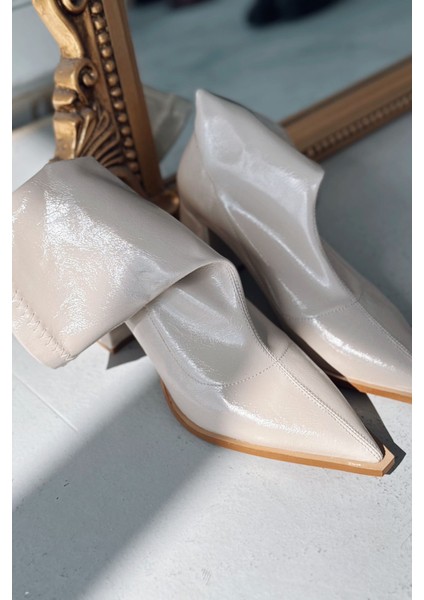 Caryne Kadın Topuklu Streç Bot Bej Rugan