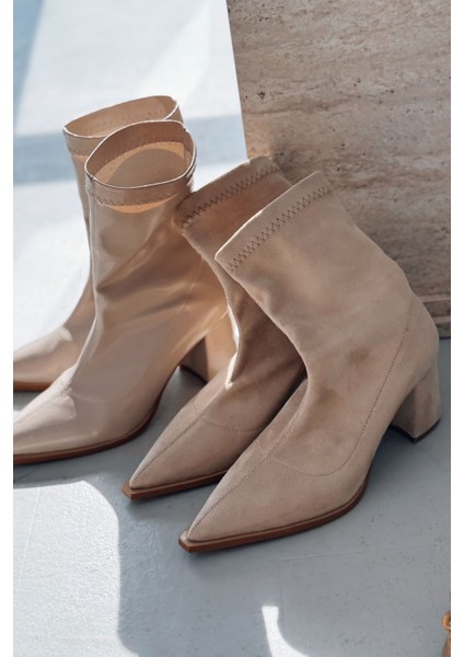 Caryne Kadın Topuklu Streç Bot Bej Rugan indirimleri