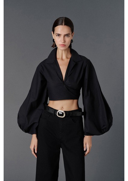 Balon Kol Crop Gömlek