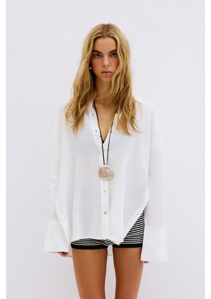 Premium Sedef Düğmeli Keten Gömlek