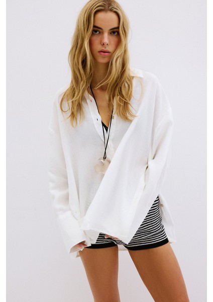 Premium Sedef Düğmeli Keten Gömlek fırsatları