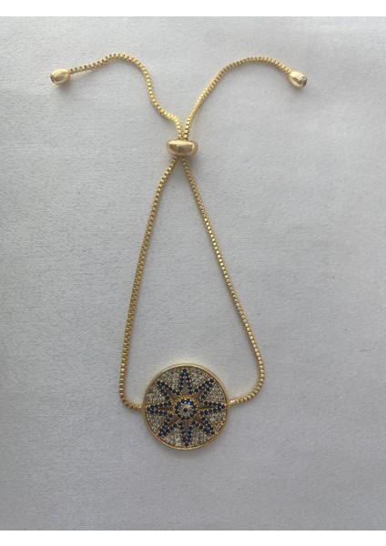 Nazar Boncuklu Parlak Taşlı Ayarlanabilir Bileklik