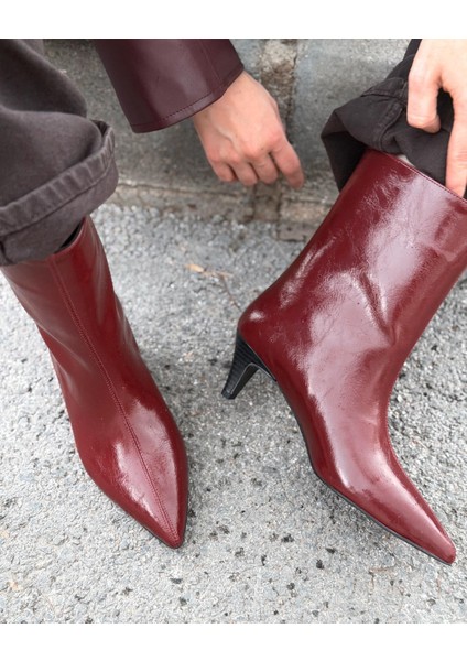 Silvar Kadın Topuklu Bot Bordo Kırışık Rugan fiyatları