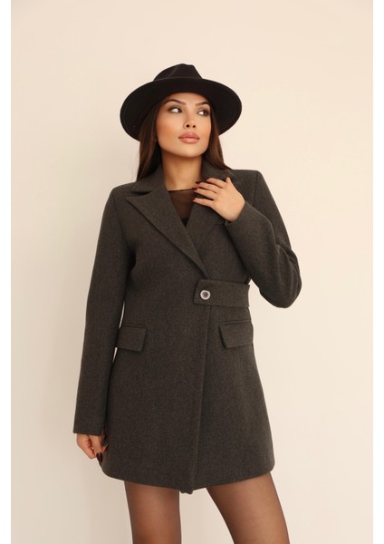 Kadın Antrasit Yandan Kemer Detaylı Kaşe Kaban fiyatları