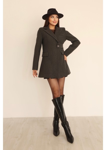 Kadın Antrasit Yandan Kemer Detaylı Kaşe Kaban modelleri