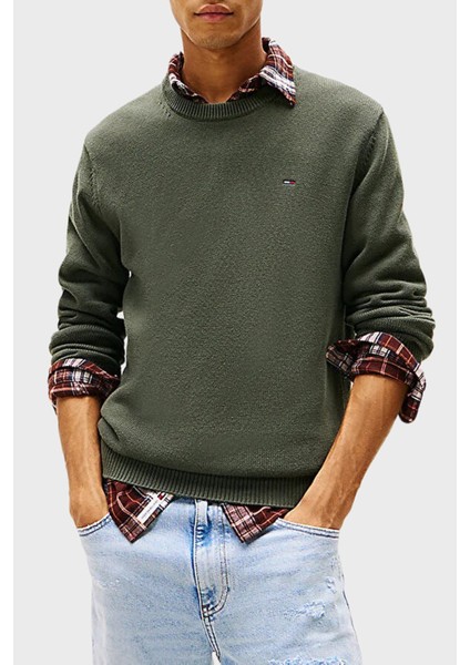 Logolu Pamuklu Slim Fit Bisiklet Yaka Örme Kazak Erkek Kazak DM0DM21787 Mrh