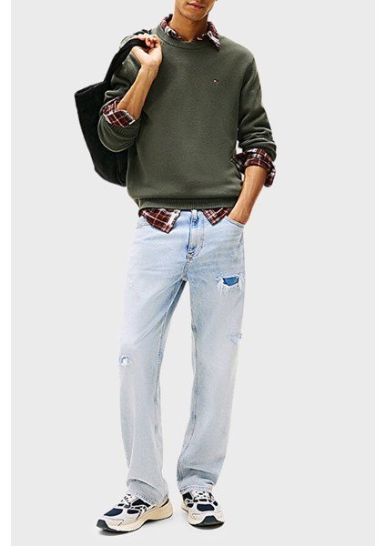 Logolu Pamuklu Slim Fit Bisiklet Yaka Örme Kazak Erkek Kazak DM0DM21787 Mrh fiyatları