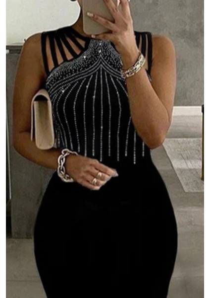 Kadın Omuz Çoklu Askılı Önü Taş Işlemeli Balık Kesim Janjan Krep Maxi Boy Elbise fiyatları