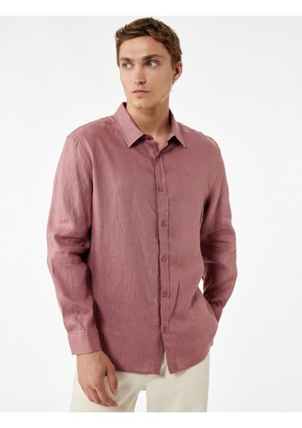 Regular Fit Klasik Yaka Uzun Kollu Keten Gömlek fiyatları