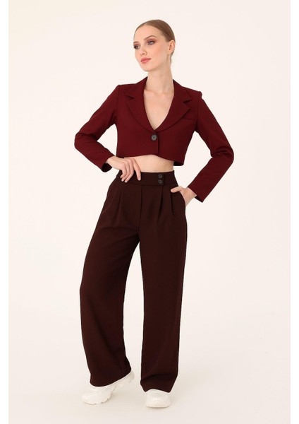 Kadın Kahverengi Çift Düğmeli Palazzo Pantolon