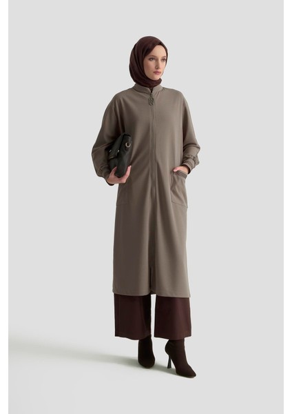 Kolları Ribanalı Boydan Fermuarlı Cepli Giy Çık Vizon 25KT557 fiyatları