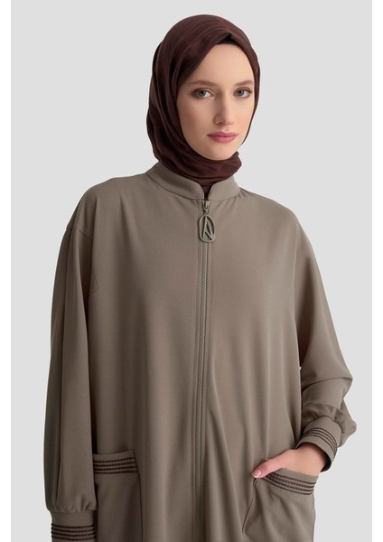 Kolları Ribanalı Boydan Fermuarlı Cepli Giy Çık Vizon 25KT557 modelleri