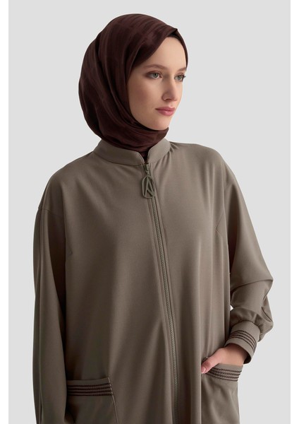 Kolları Ribanalı Boydan Fermuarlı Cepli Giy Çık Vizon 25KT557 fırsatları