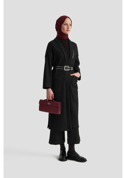 Süs Fermuar Detaylı Simli Fitilli Hırka Siyah 25KT532