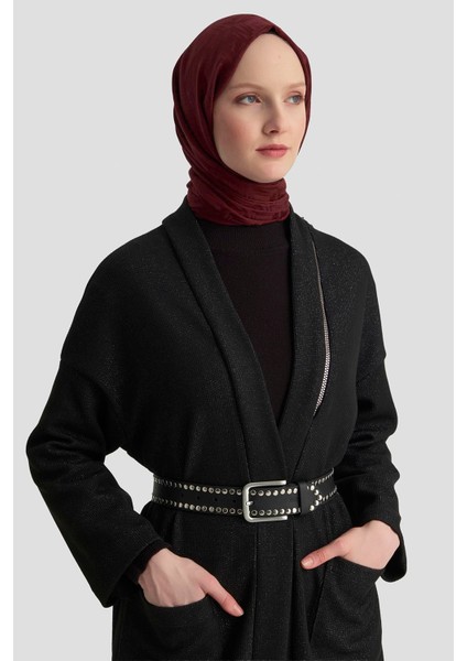 Süs Fermuar Detaylı Simli Fitilli Hırka Siyah 25KT532 fiyatları