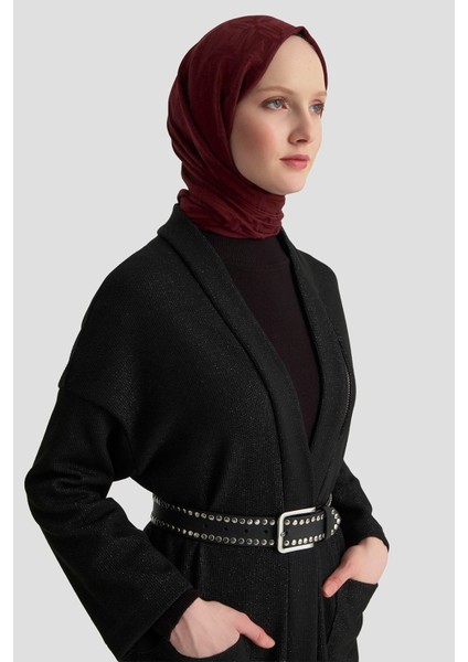 Süs Fermuar Detaylı Simli Fitilli Hırka Siyah 25KT532 modelleri