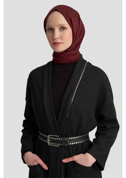 Süs Fermuar Detaylı Simli Fitilli Hırka Siyah 25KT532 fırsatları