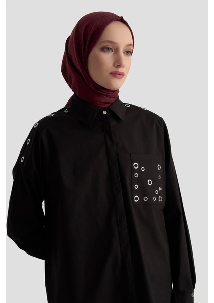Gizli Düğmeli Kuşgözü Detaylı Gömlek Siyah 25KT420 fiyatları