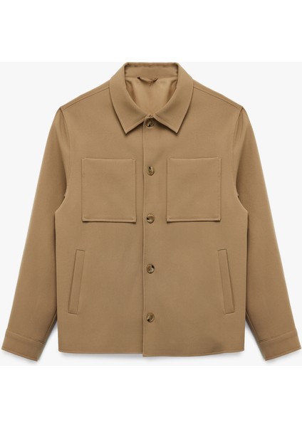 Uzun Kollu Cep Detaylı Düğmeli Gömlek Yaka Slim Fit Mevsimlik Ceket