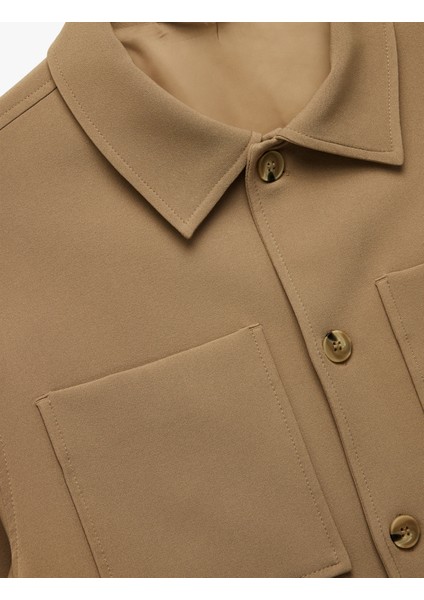 Uzun Kollu Cep Detaylı Düğmeli Gömlek Yaka Slim Fit Mevsimlik Ceket fırsatları