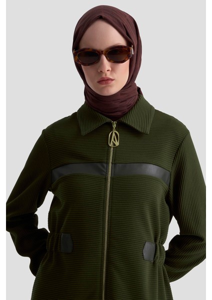 Deri Detaylı Fitilli Pantolonlu Ikili Takım Haki 25KT649 modelleri