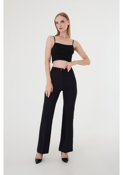 Kadın Siyah Ispanyol Paça Pantolon