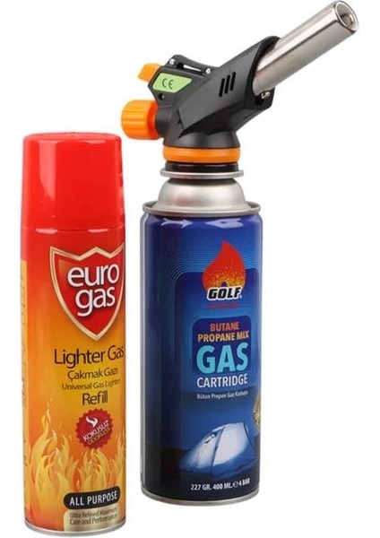 Profesyonel 3'lü Pürmüz Başlığı Seti (Butan Propan Gaz Kartuşu 400ML Çakmak + Çakmak Gazı 270ML) modelleri