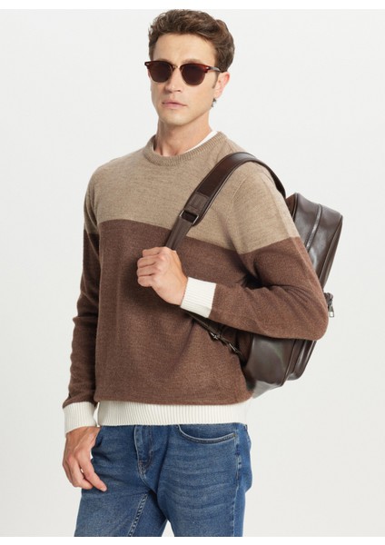 Bisiklet Yaka Standart Kahve - Bej Erkek Kazak ACE049261480_KHJ