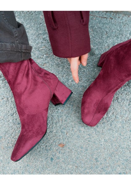 Jornel Kadın Topuklu Streç Bot Bordo Süet fırsatları