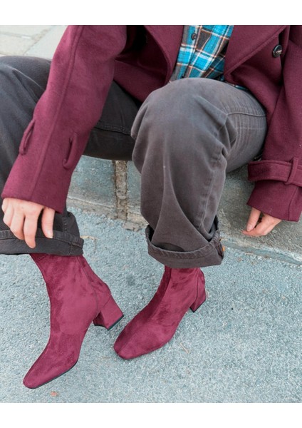 Jornel Kadın Topuklu Streç Bot Bordo Süet indirimleri