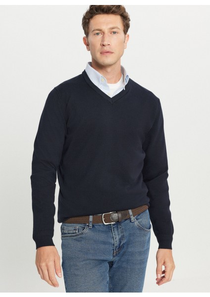 V Yaka Standart Lacivert Erkek Kazak ACE043261434_LAC