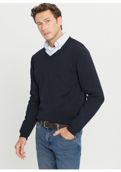 V Yaka Standart Lacivert Erkek Kazak ACE043261434_LAC modelleri