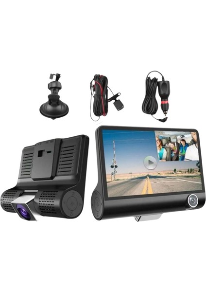 Araç Içi Kamera 4'' LCD Ekran 3 Kameralı 170° Geniş Açı 1080P G-Sensör Gece Görüşlü Uyumlu Yol Kayıt