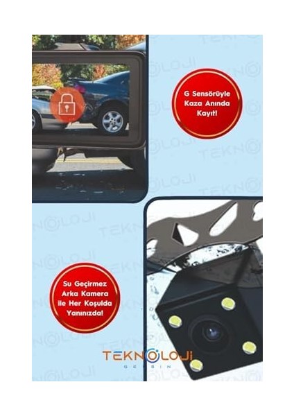 Araç Içi Kamera 4'' LCD Ekran 3 Kameralı 170° Geniş Açı 1080P G-Sensör Gece Görüşlü Uyumlu Yol Kayıt fiyatları