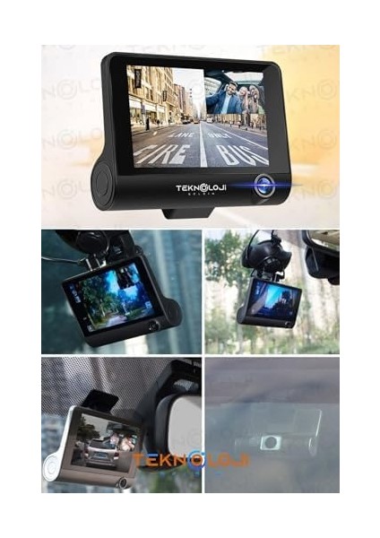 Araç Içi Kamera 4'' LCD Ekran 3 Kameralı 170° Geniş Açı 1080P G-Sensör Gece Görüşlü Uyumlu Yol Kayıt modelleri