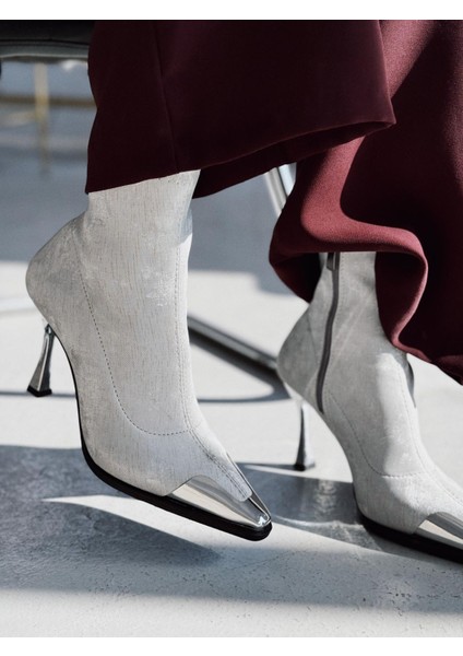 Rosavi Kadın Topuklu Streç Bot Gri Nubuk