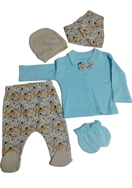 Pamuklu Erkek Bebek Köpek Figürlü Papyonlu 5 'li Takım 0 &12 Ay fiyatları